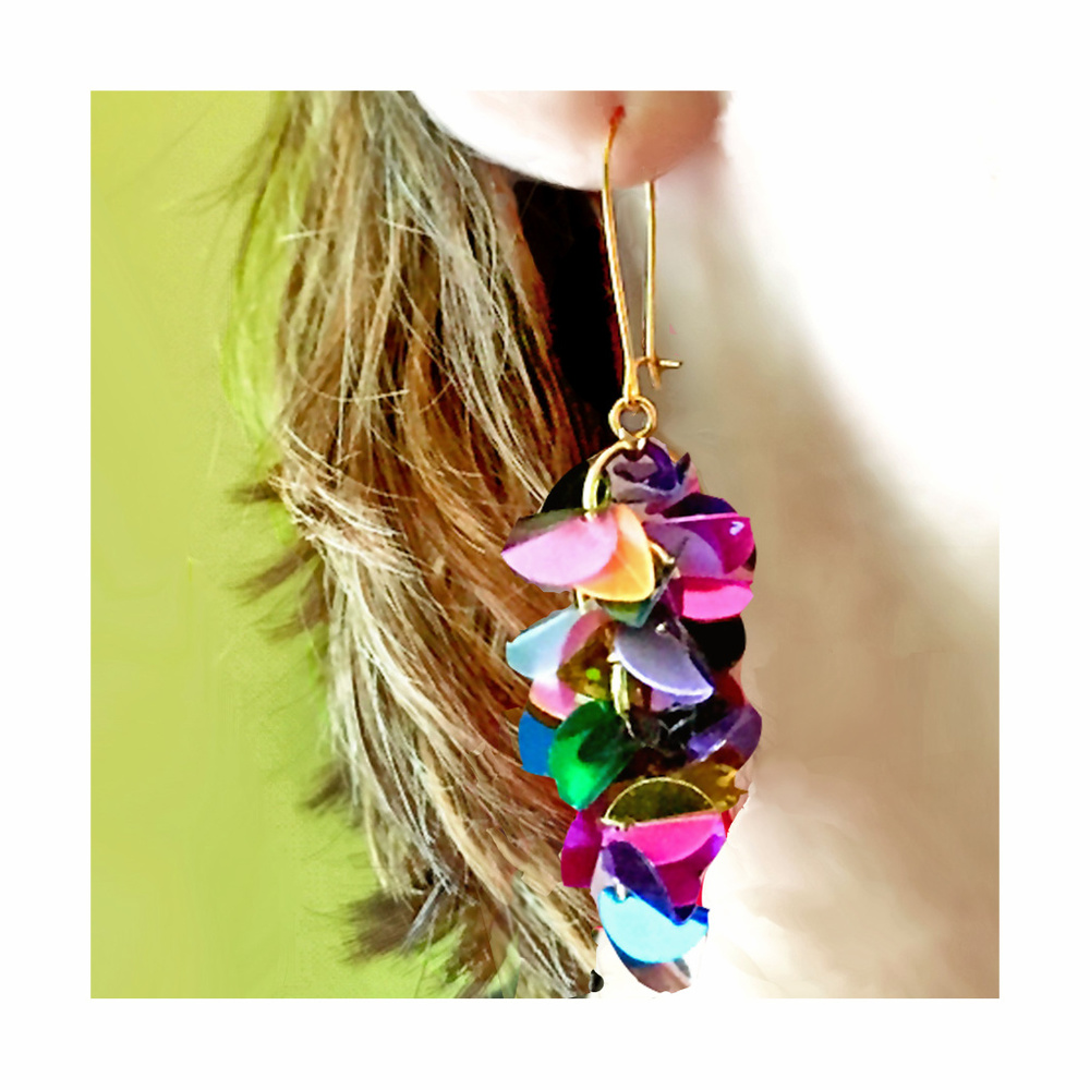Multicolored Boho Sequin Dangle Earrings - Picture 2 of 2